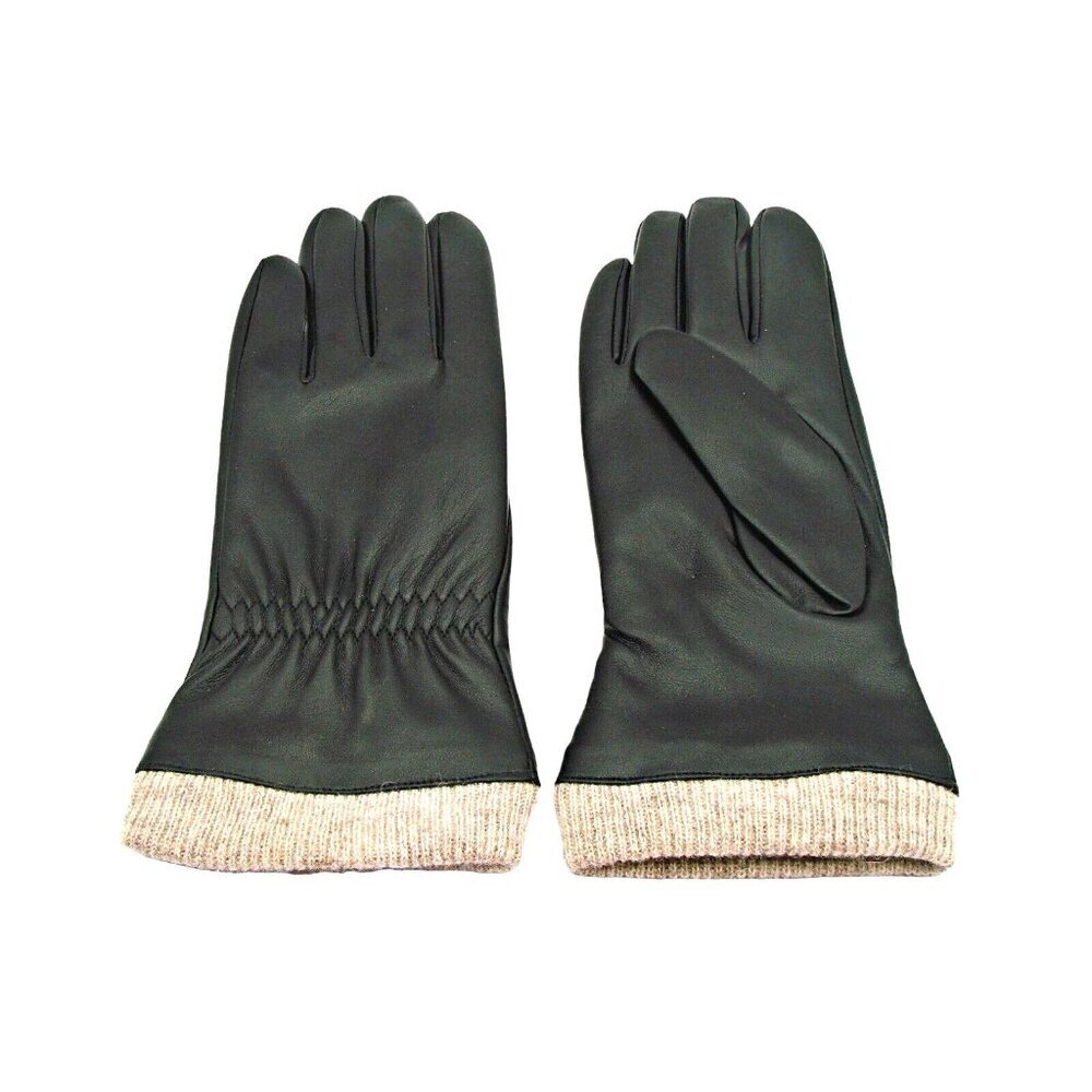 Redess Black PU Leather Wool Blend Lined Wrist Gloves Warm Winter Driving Sz 6.5